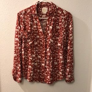 Anthropologie Maeve rust rayon animal print button down blouse
